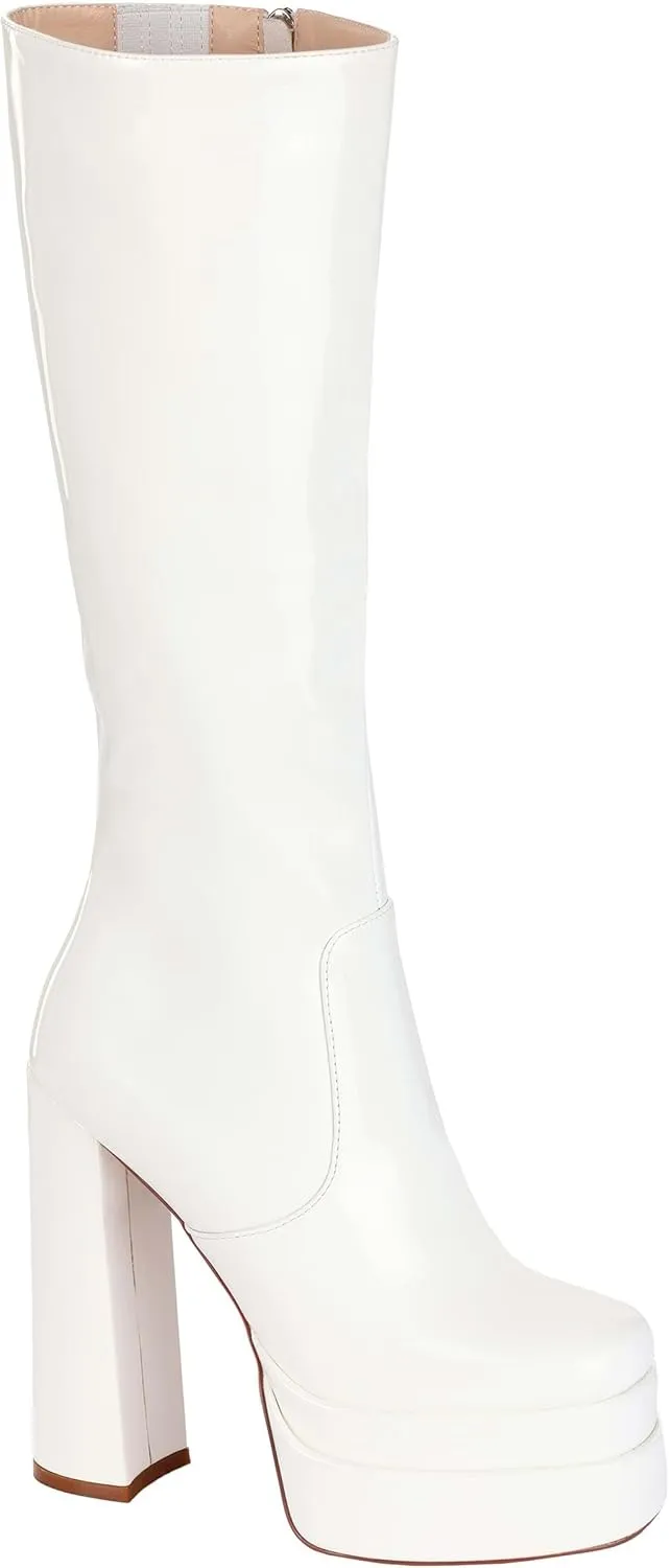 Fun Costumes GoGo Boots for Women Platform Knee High Boots Chunky Heels Mid Calf Size 11