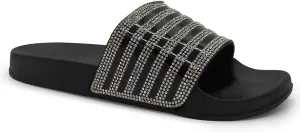 FUNKYMONKEY Women's Slides Rhinestone Glitter Slip On Footbed Platform Sandals