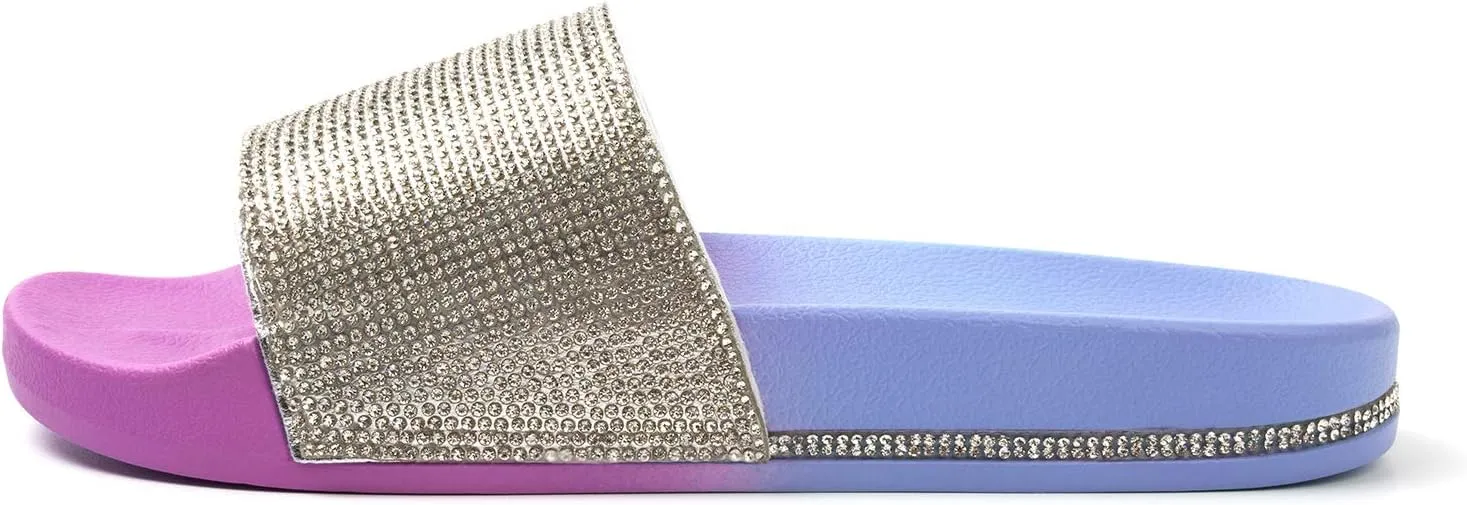 FUNKYMONKEY Women's Slides Rhinestone Glitter Slip On Footbed Platform Sandals