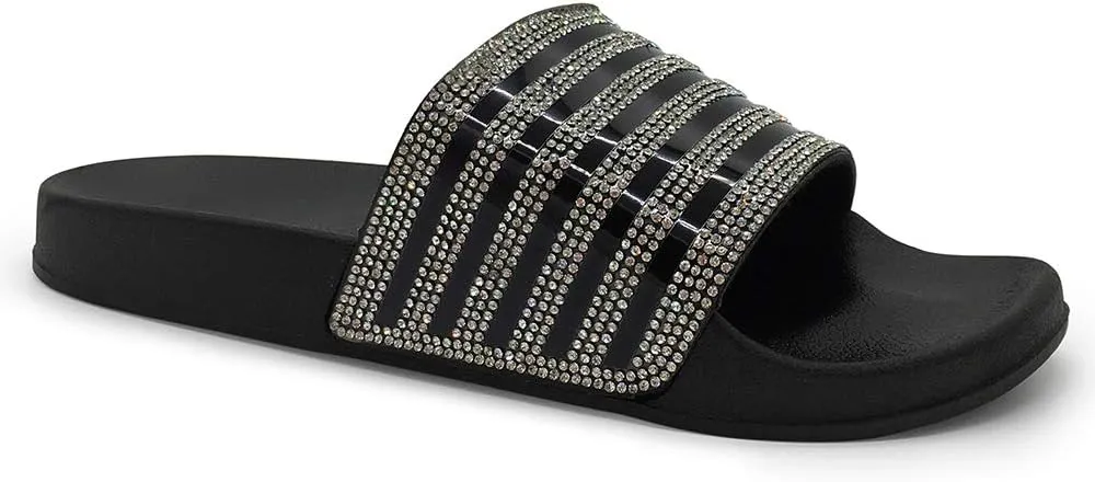 FUNKYMONKEY Women's Slides Rhinestone Glitter Slip On Footbed Platform Sandals