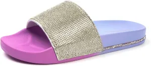 FUNKYMONKEY Women's Slides Rhinestone Glitter Slip On Footbed Platform Sandals
