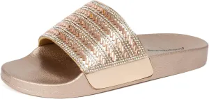 FUNKYMONKEY Women's Slides Rhinestone Glitter Slip On Footbed Platform Sandals