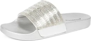 FUNKYMONKEY Women's Slides Rhinestone Glitter Slip On Footbed Platform Sandals