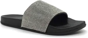 FUNKYMONKEY Women's Slides Rhinestone Glitter Slip On Footbed Platform Sandals