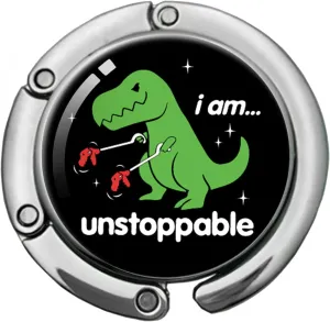 Funny Dinosaur Foldable Purse Hook, I Am Unstoppable Handbag Hanger Holder, Round Purse Table Hook Bag Hanger Hook, Funny Desk Hook Gifts for Women Men Colleague Friend Boss Office Worker