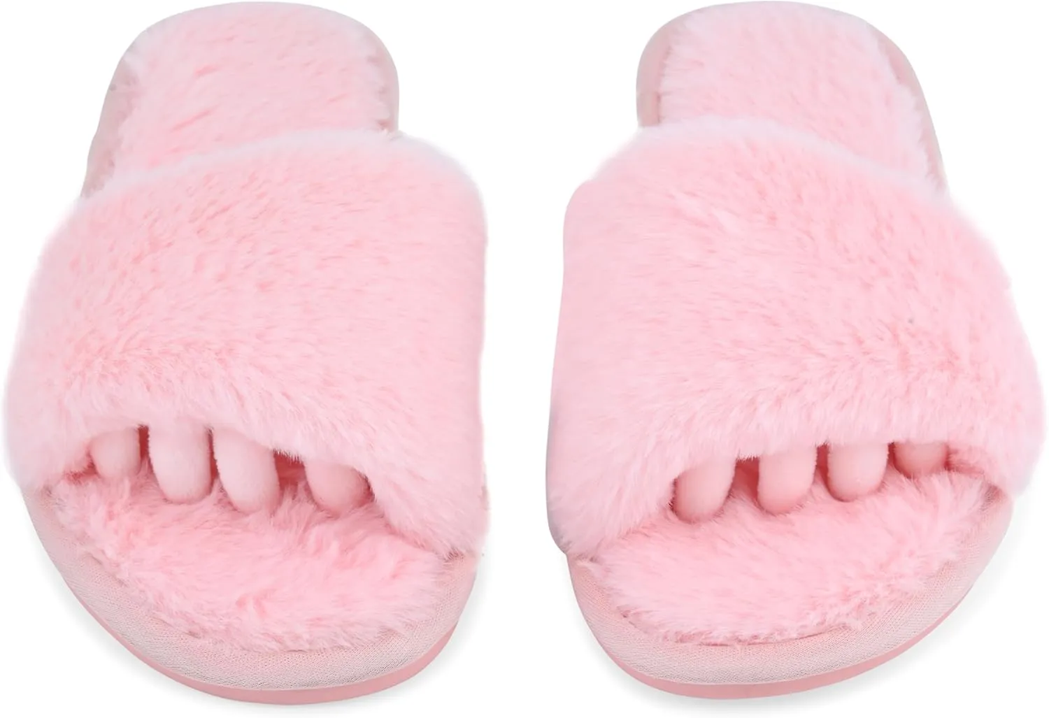 Fuzzy House Slippers for Women - Soft & Comfortable Womens Slippers with Open Toe Separators - Cute All Day Wear Casual Slip on Ladies Footwear for Indoor & Outdoor