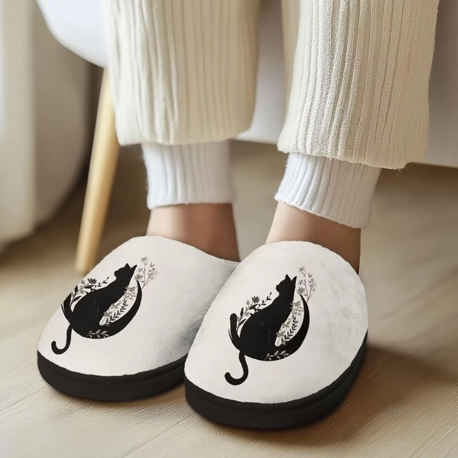 Fuzzy Memory Foam Cozy Slippers for Womem Indoor Home Womens Slip On House Shoes with Rubber Soles Size 4-12