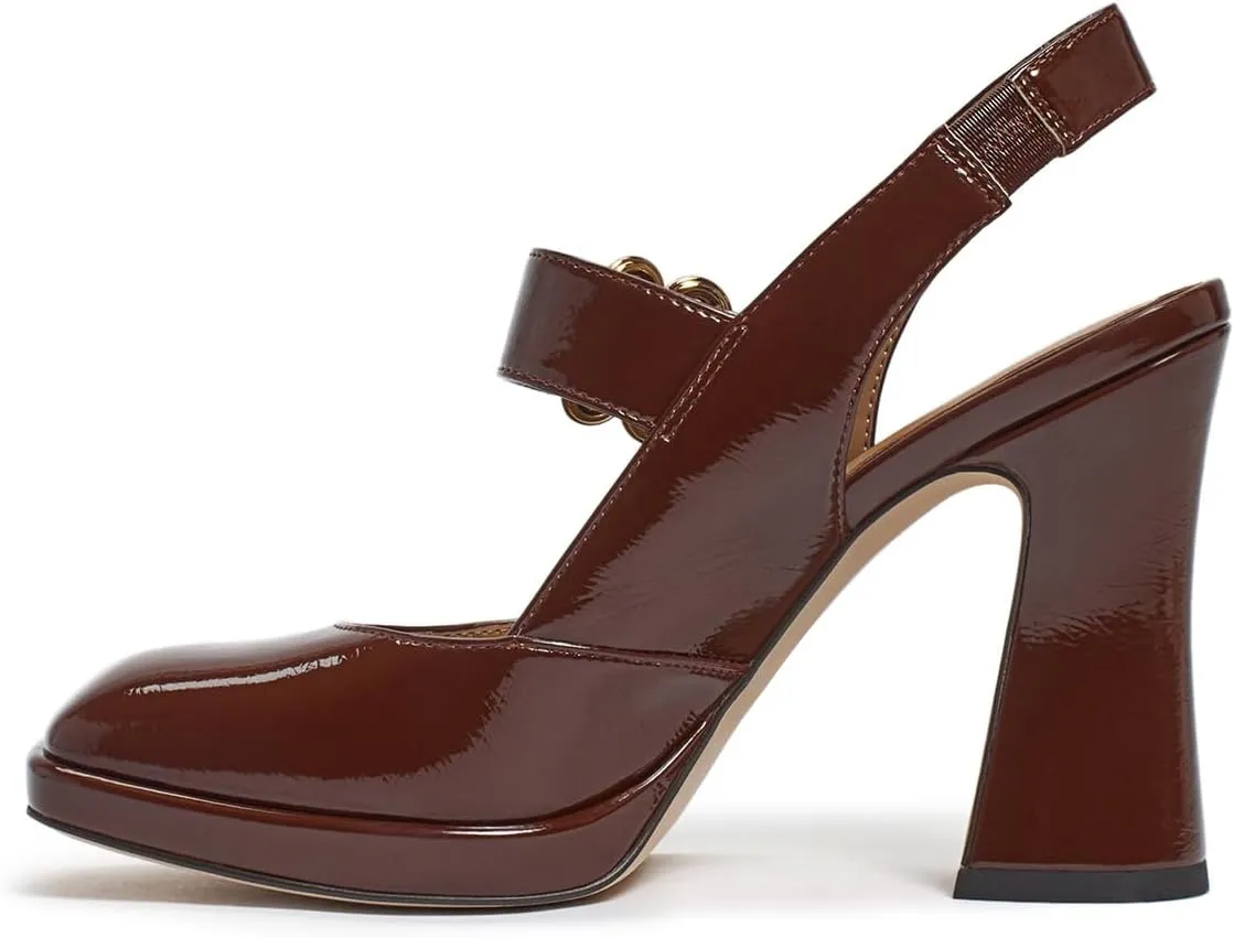 FYS Women's Platform Square Toe Pumps Chunky Block High Heel Mary Janes Backless Slingback Sexy Dressy Party Shoes Size 4-16 US