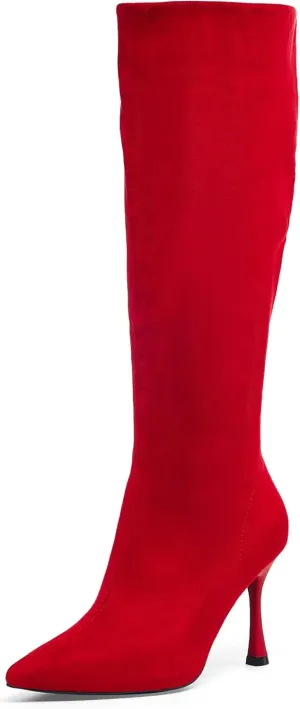 GENSHUO Knee High Heel Boots for Women Elegant Pointed Toe Stiletto Boots Trendy Side Zipper Women’s Heel Stylish and Sexy Design