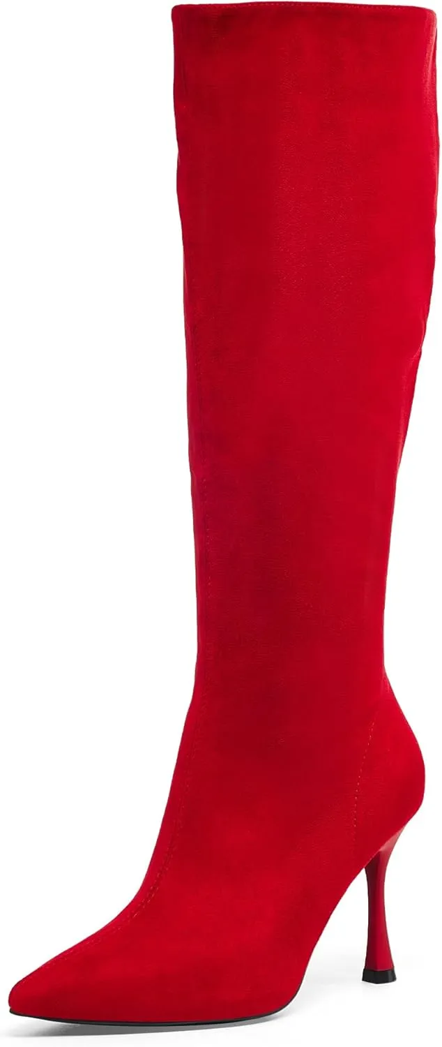GENSHUO Knee High Heel Boots for Women Elegant Pointed Toe Stiletto Boots Trendy Side Zipper Women’s Heel Stylish and Sexy Design