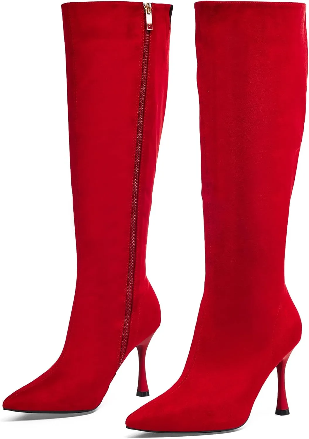 GENSHUO Knee High Heel Boots for Women Elegant Pointed Toe Stiletto Boots Trendy Side Zipper Women’s Heel Stylish and Sexy Design