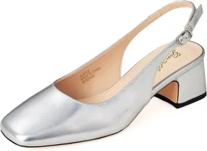 GENSHUO Women's Pumps Square Toe Slingback Low Heels Block Chunky Heel 2.36 Inch Black White Navy Blue Nude Dress Shoes for Daily Office Party