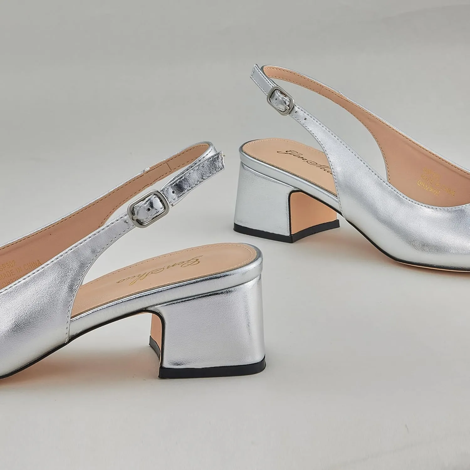 GENSHUO Women's Pumps Square Toe Slingback Low Heels Block Chunky Heel 2.36 Inch Black White Navy Blue Nude Dress Shoes for Daily Office Party