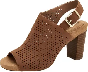 Giani Bernini Womens Beige 1/2" Platform Perforated Jabril Almond Toe Block Heel Buckle Shootie 11 M