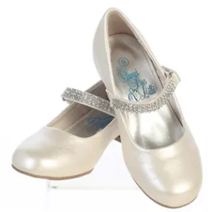 Girls Diamond Strap Shoe With Heel - White Ivory Black