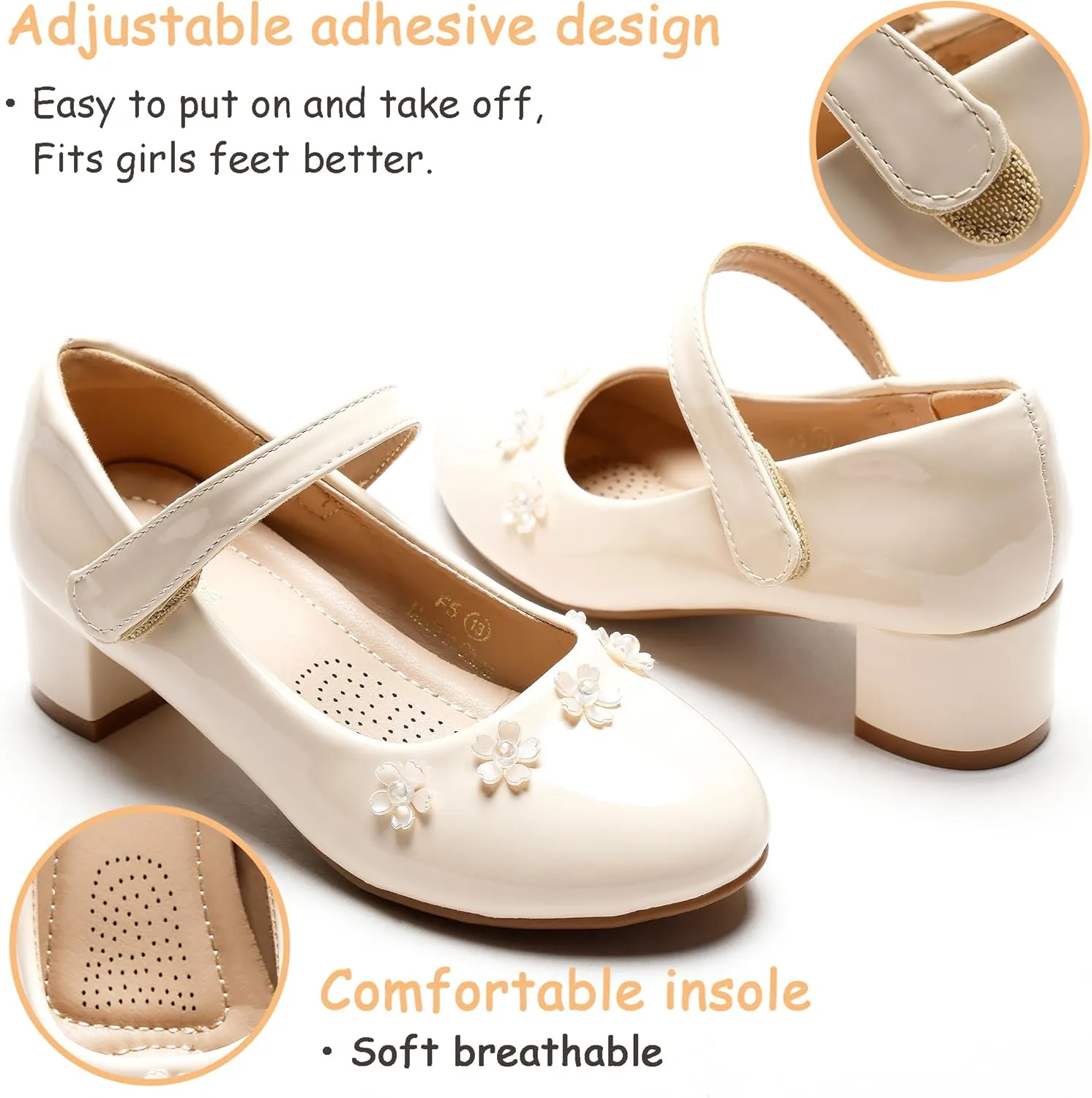 Girls Dress Shoes Low Heel Flower Girls Wedding Party Mary Jane Princess Shoes for Toddler Little Kid Big Kid