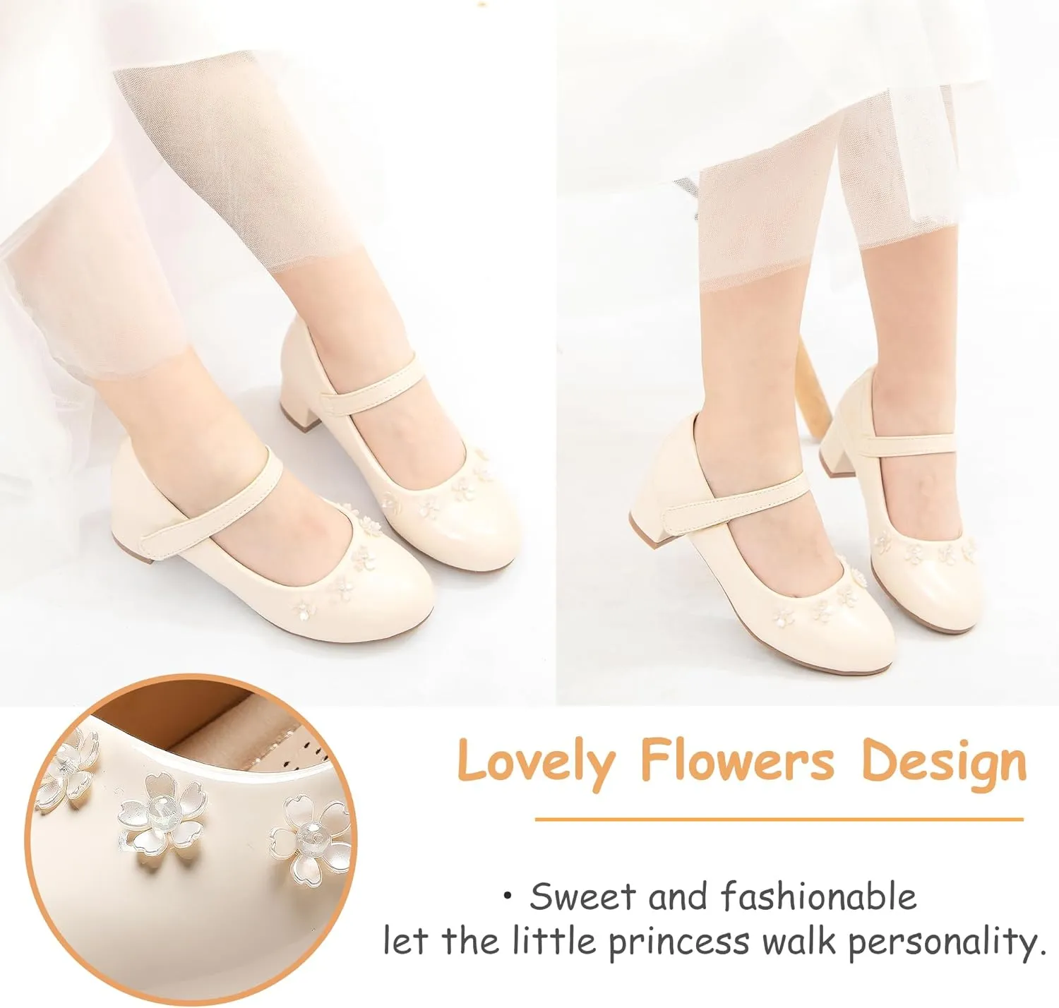 Girls Dress Shoes Low Heel Flower Girls Wedding Party Mary Jane Princess Shoes for Toddler Little Kid Big Kid