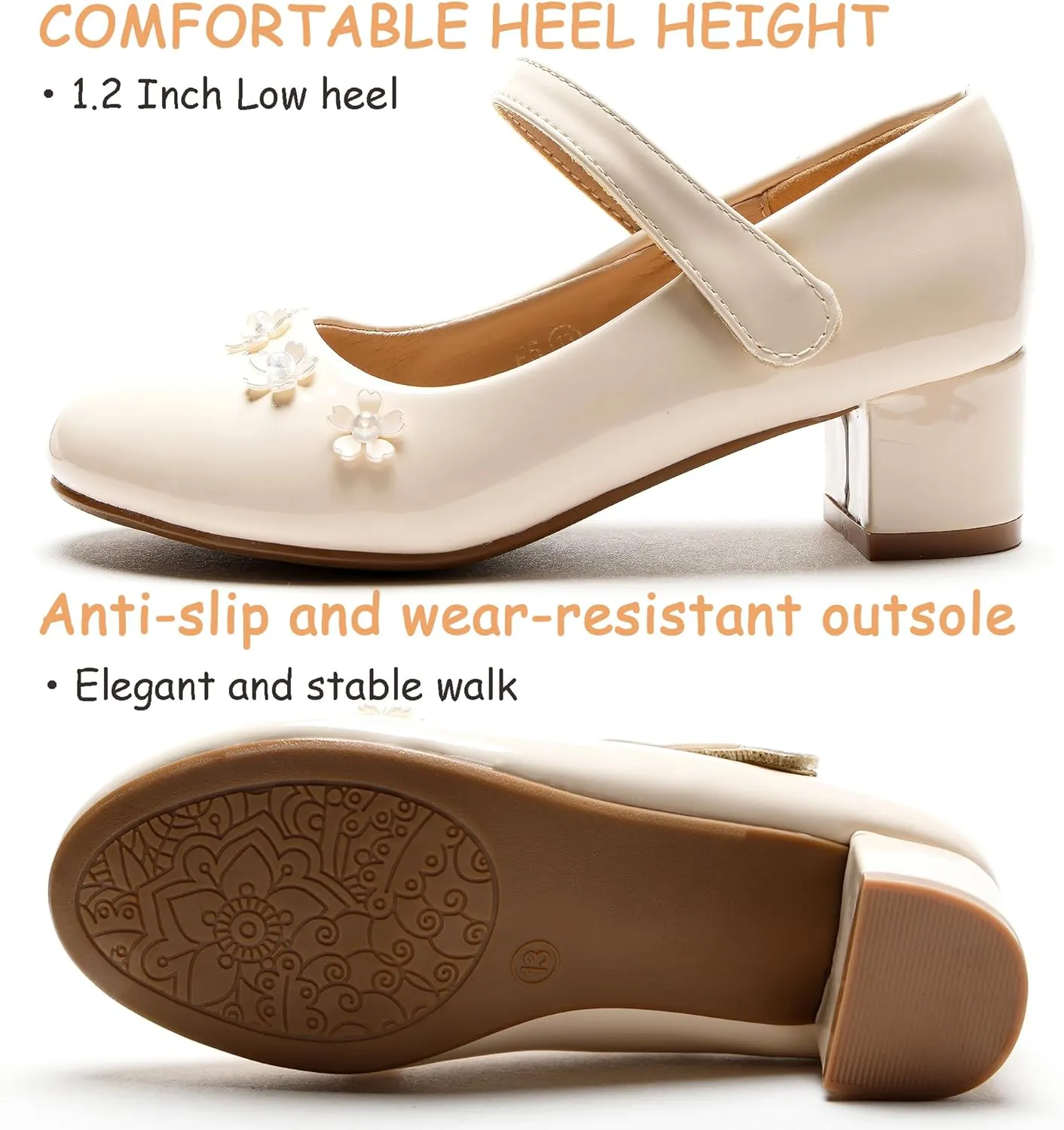 Girls Dress Shoes Low Heel Flower Girls Wedding Party Mary Jane Princess Shoes for Toddler Little Kid Big Kid