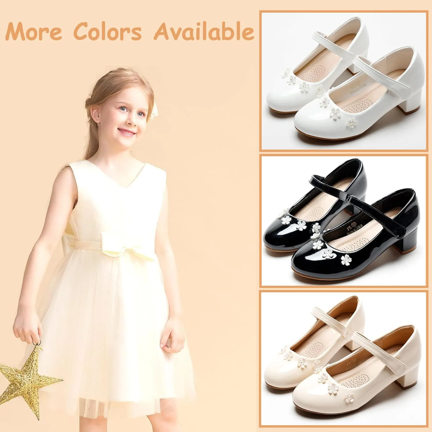 Girls Dress Shoes Low Heel Flower Girls Wedding Party Mary Jane Princess Shoes for Toddler Little Kid Big Kid