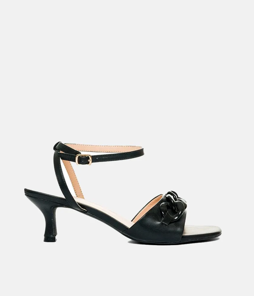 Glam Mid Heel Black Sandals