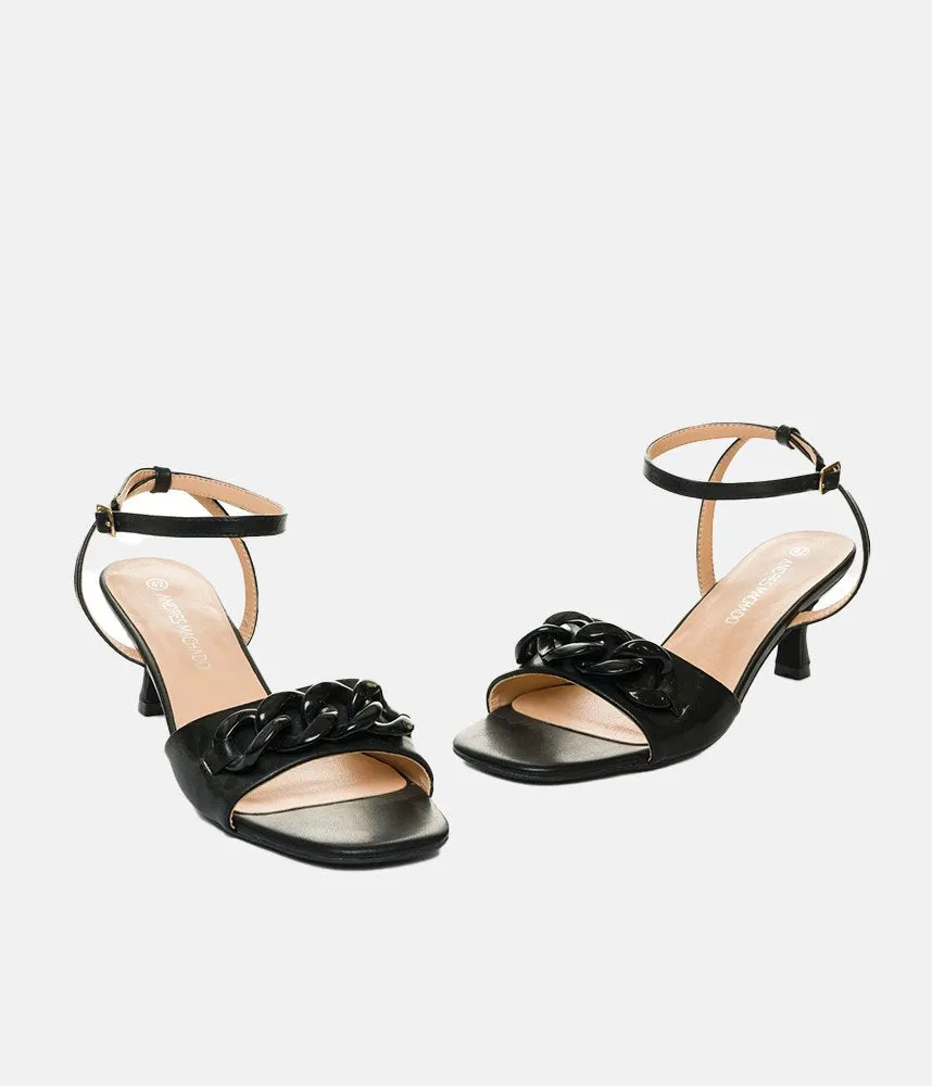 Glam Mid Heel Black Sandals