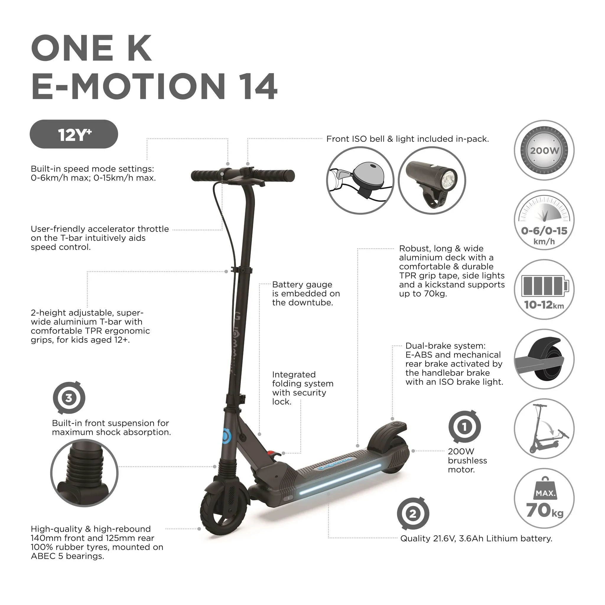 Globber E-Motion 14 Electric Scooter - 
 Black/Red
