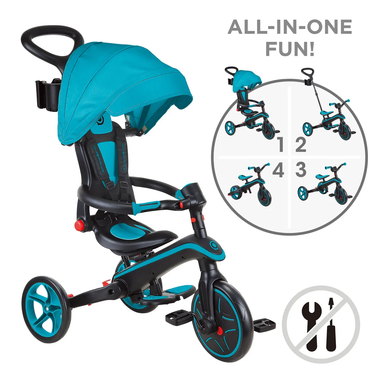 Globber Explorer Foldable Trike 4 in 1 - Teal