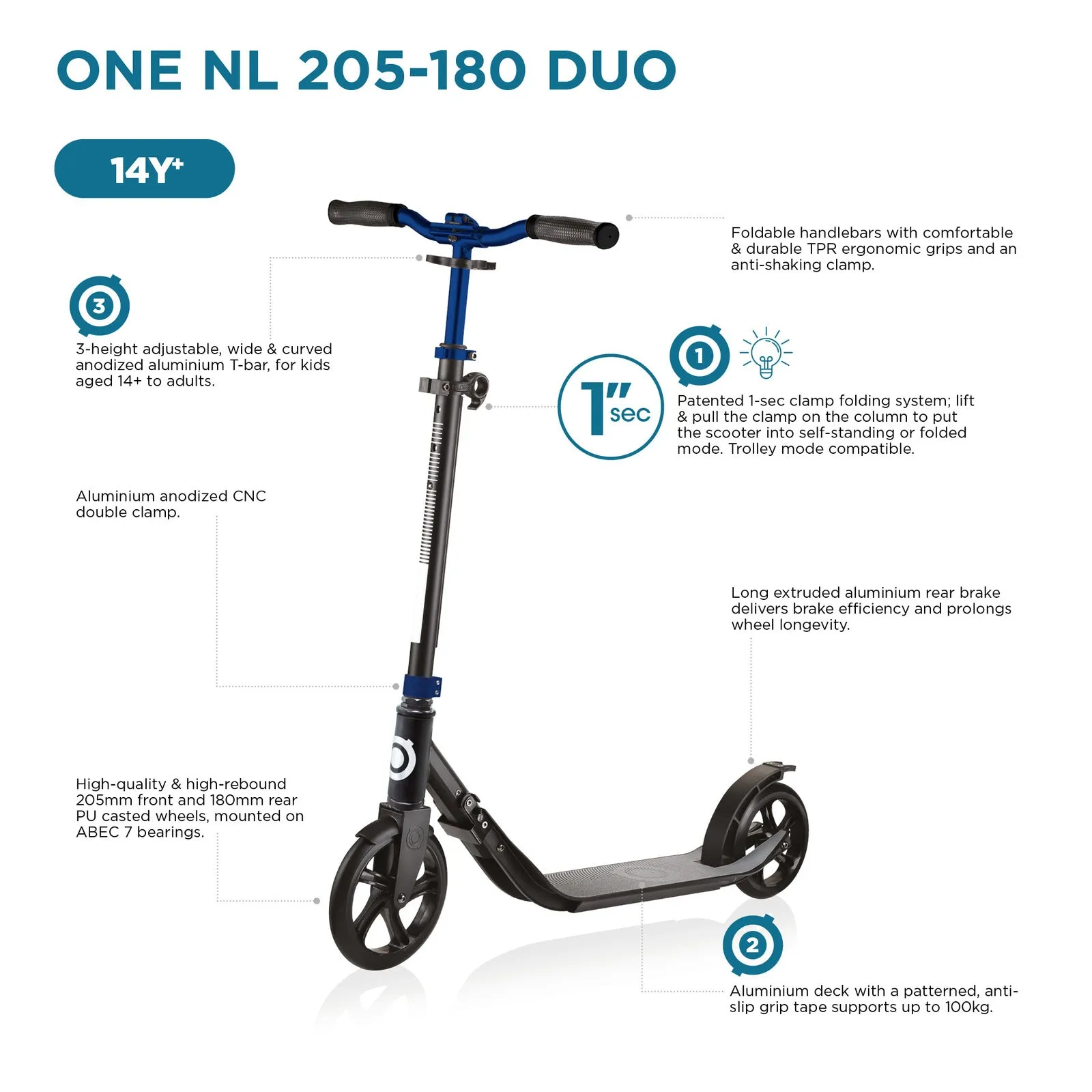 Globber ONE NL 205-180 DUO Scooter -Lead Grey