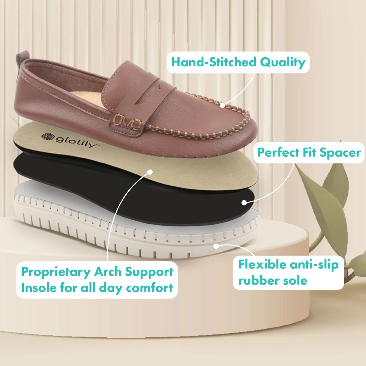Glolily Elle Loafer Women's Comfort Sneaker - Orthotic Lightweight & Flexible Walking Shoes with Arch Support, Comfortable Casual Fashion Shoes for Women