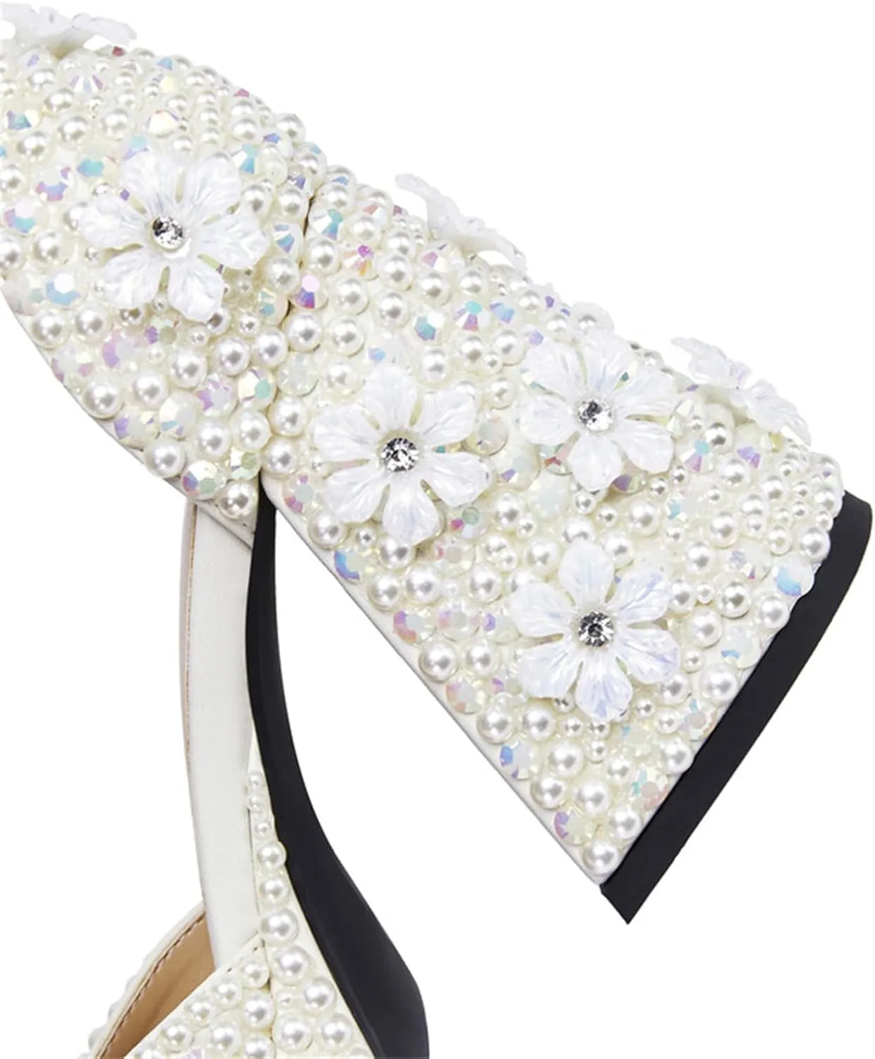 Goolita Womens Open Toe Pearl Platform Heels For Women Chunky Buckle Ankle Strap Wedding Heeled Sandals Dress Evening Bride Bridal Shoes