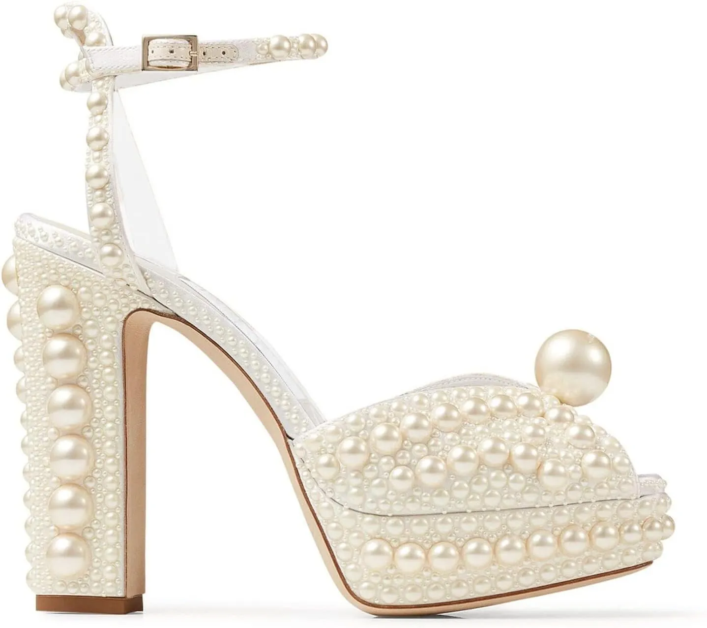 Goolita Womens Open Toe Pearl Platform Heels For Women Chunky Buckle Ankle Strap Wedding Heeled Sandals Dress Evening Bride Bridal Shoes