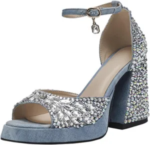 Goolita Womens Open Toe Pearl Platform Heels For Women Chunky Buckle Ankle Strap Wedding Heeled Sandals Dress Evening Bride Bridal Shoes