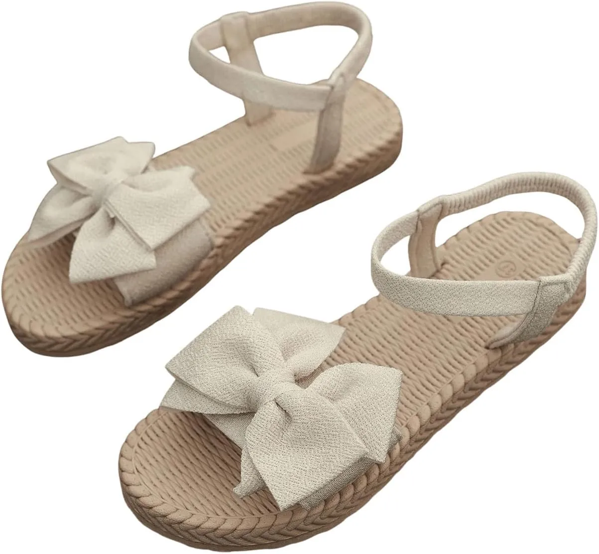 GORGLITTER Women's Bow Braided Flat Sandals Open Toe Lightweight Vacation Beach Slide Sandals