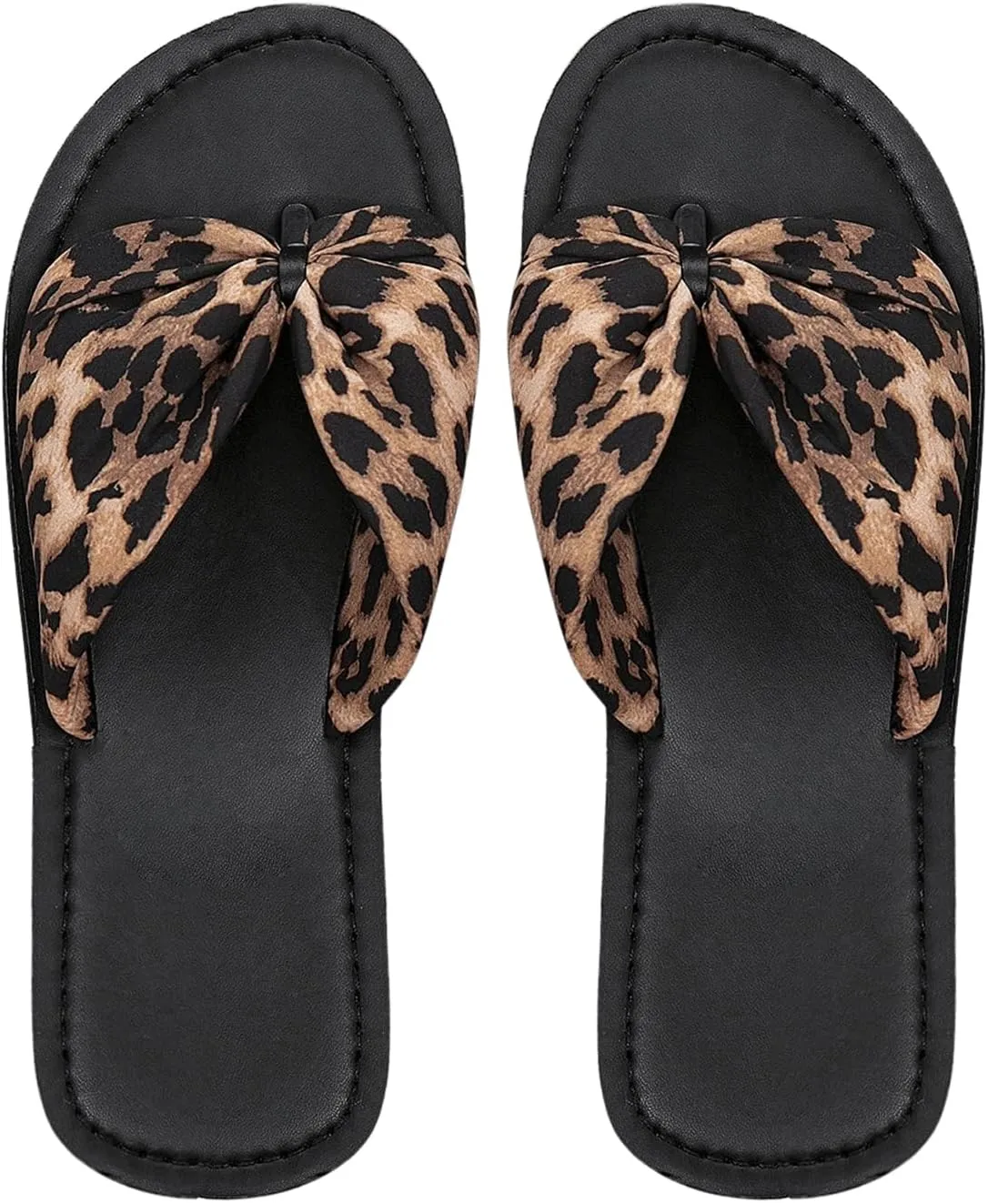 GORGLITTER Women's Leopard Cheetah Y2k Flat Sandals Knot Band Flats Open Toe Vacation Shoes