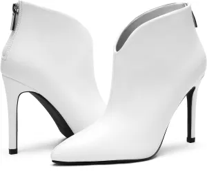 Greatonu Women's High Heel Boots Sexy Stiletto V Shape Pointy Toe Ankle Booties
