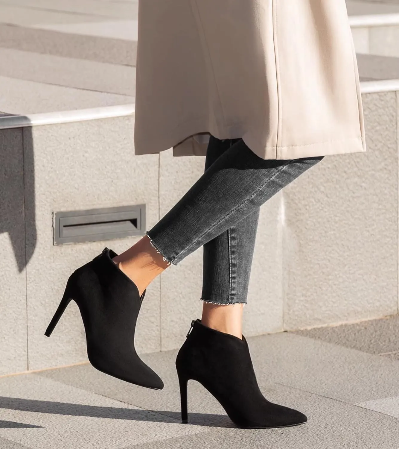 Greatonu Women's High Heel Boots Sexy Stiletto V Shape Pointy Toe Ankle Booties