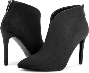 Greatonu Women's High Heel Boots Sexy Stiletto V Shape Pointy Toe Ankle Booties