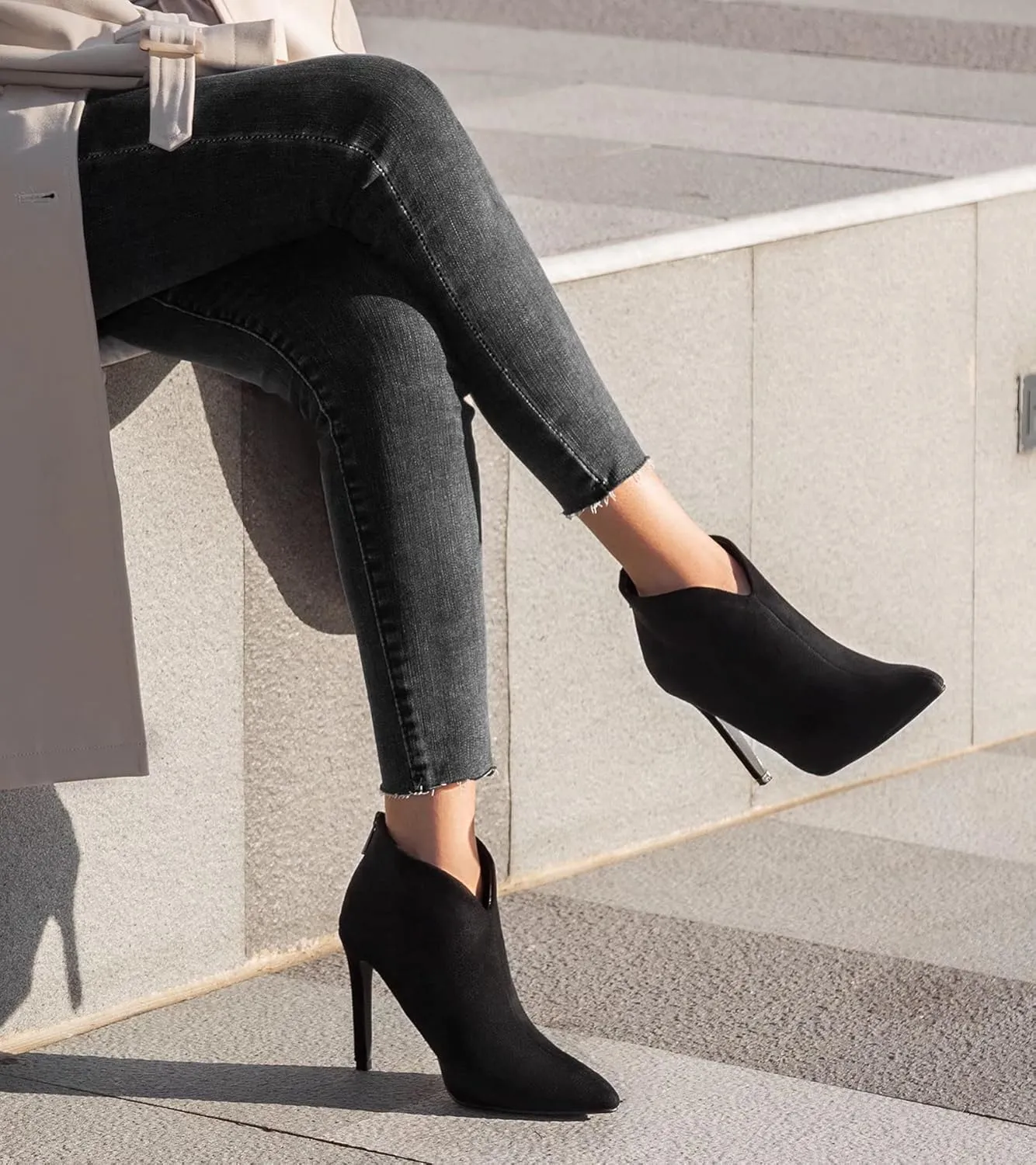 Greatonu Women's High Heel Boots Sexy Stiletto V Shape Pointy Toe Ankle Booties