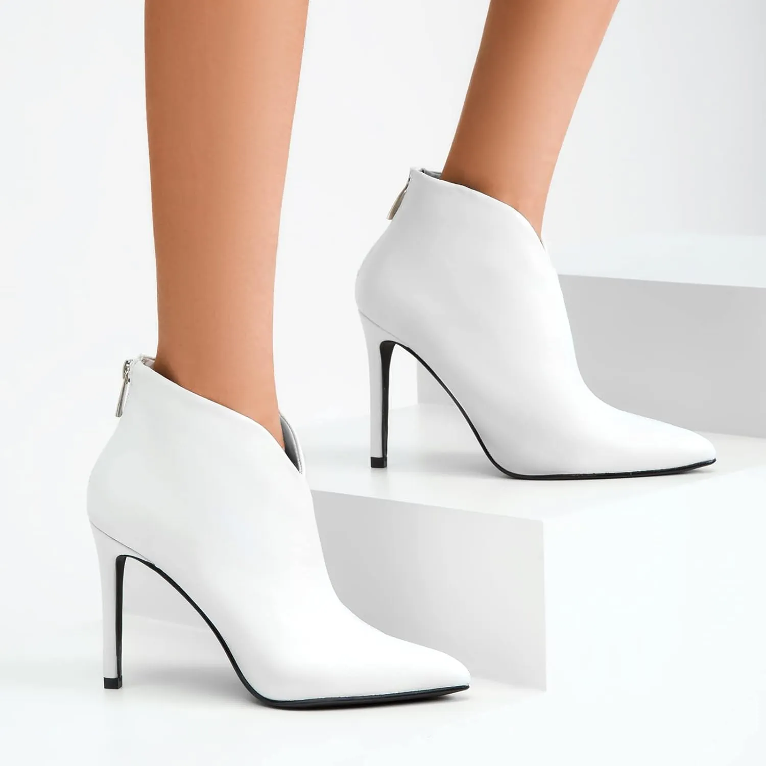 Greatonu Women's High Heel Boots Sexy Stiletto V Shape Pointy Toe Ankle Booties