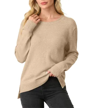 GRECERELLE Womens Fall & Winter Casual Loose Sweater Crewneck Drop Shoulder Long Sleeve Relaxed Fit Pullover Tops Khaki XX-Large