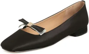 Handmade Women's Soft Satin Bow Slip On Square Toe Ballet Flats Shoes