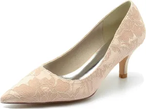 Hanfike Wedding Heels for Women Slip-on Lace Elegant Bridal Formal Party Evening Pumps JY050