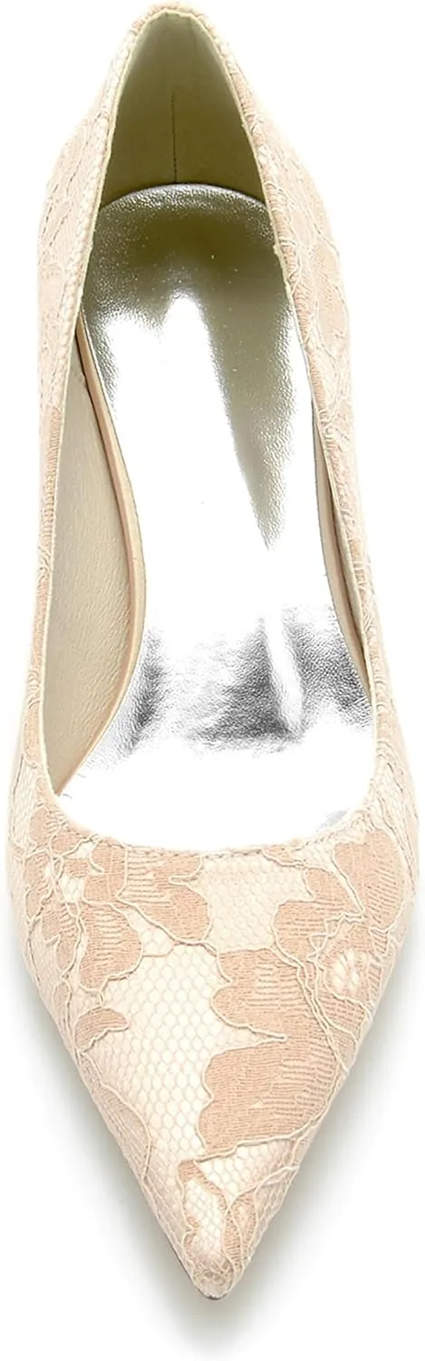 Hanfike Wedding Heels for Women Slip-on Lace Elegant Bridal Formal Party Evening Pumps JY050