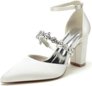 Hanfike Womens Shoes for Wedding Dress Ankle Strap Low Heel Bridal Formal Party Pumps JY034