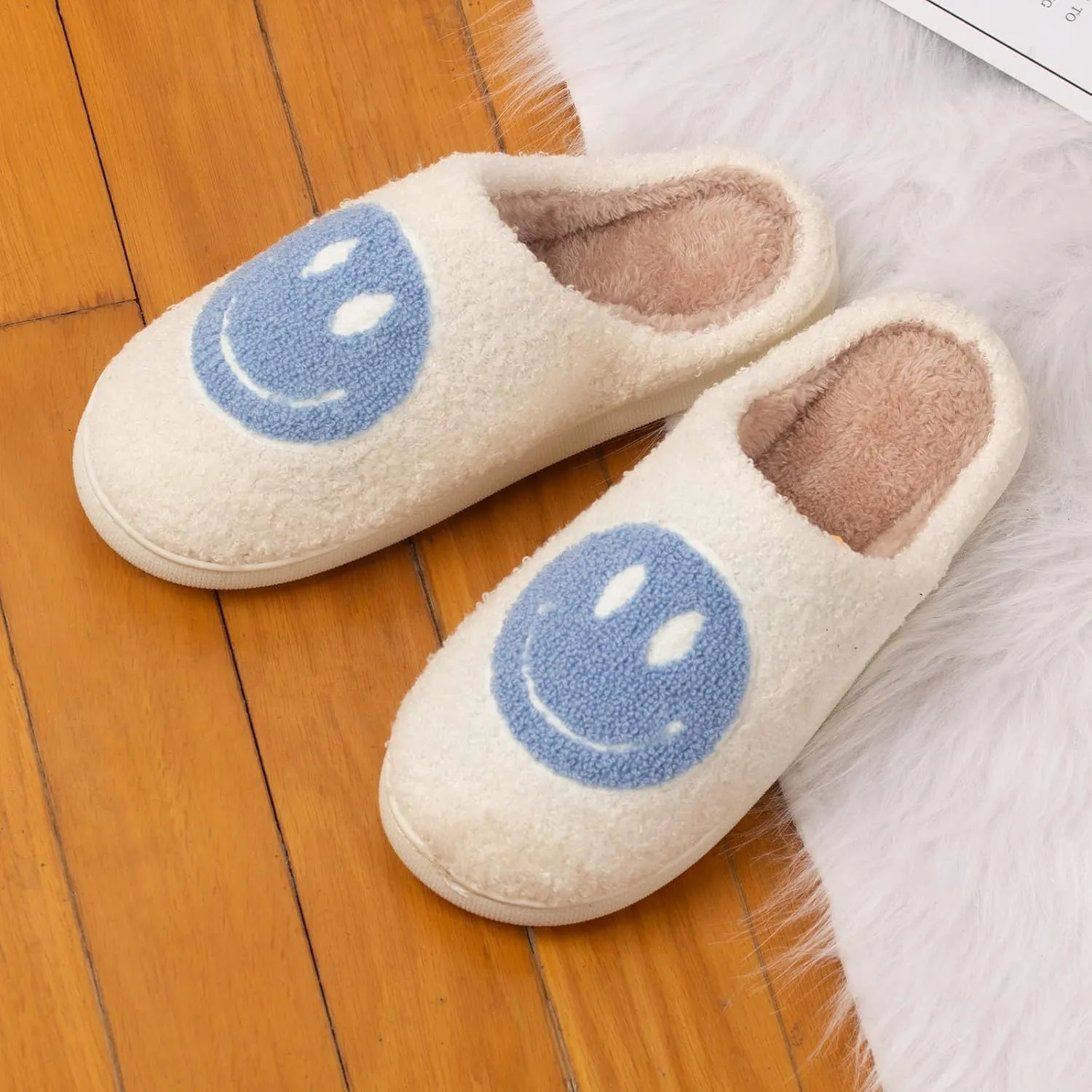 Happy Face Slippers Retro Cozy Comfy Plush Warm Slip-on Slippers Winter Soft Fuzzy Indoor House Shoes with Memory Foam for Men Women…