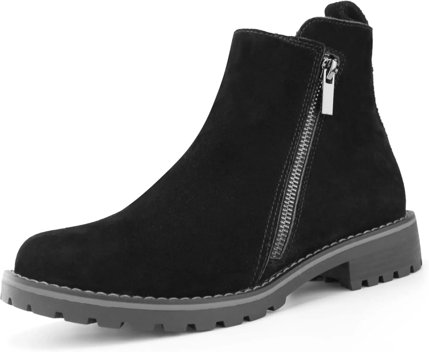 Hawkwell Women's Suede Leather Low Heel Zipe up Ankle Boots