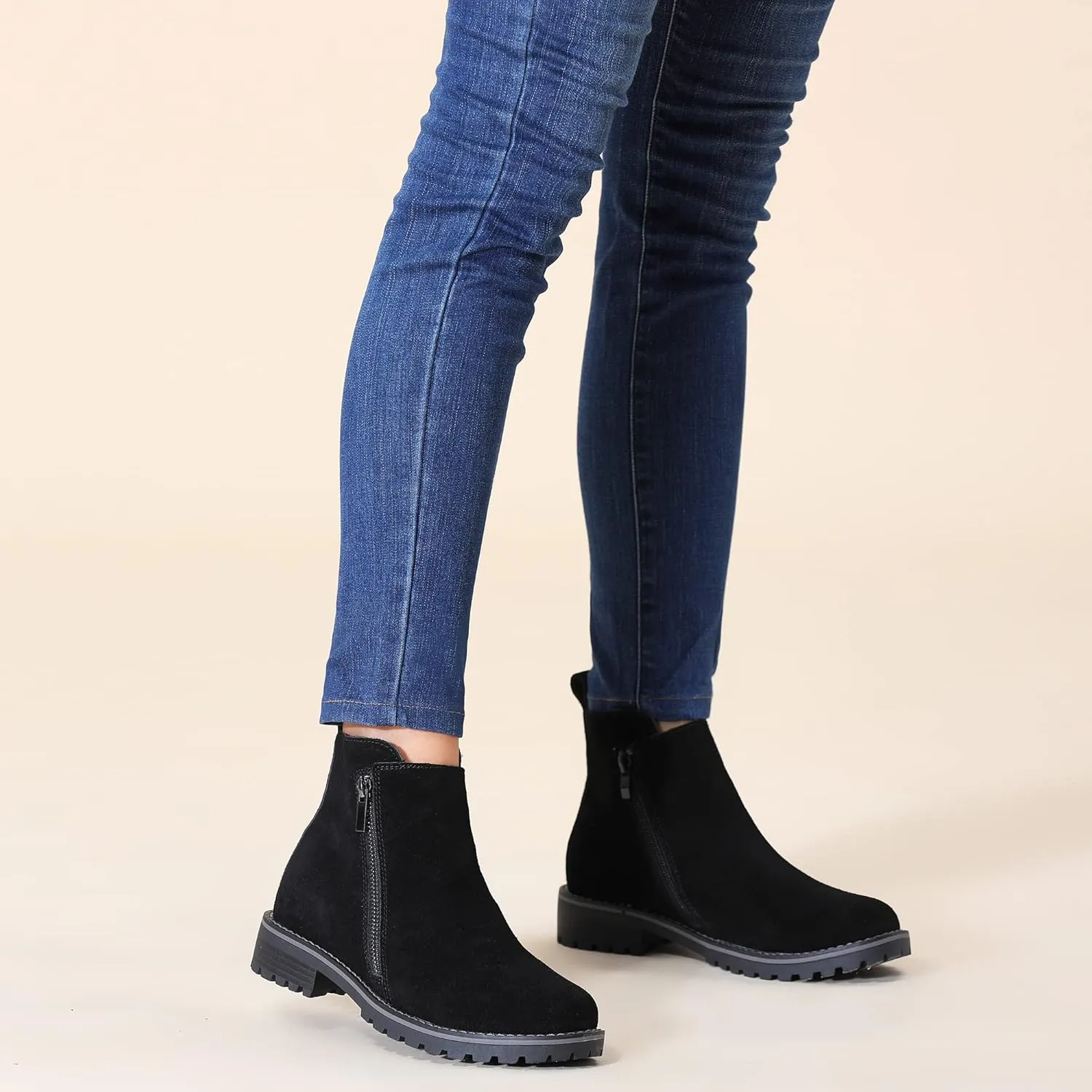 Hawkwell Women's Suede Leather Low Heel Zipe up Ankle Boots