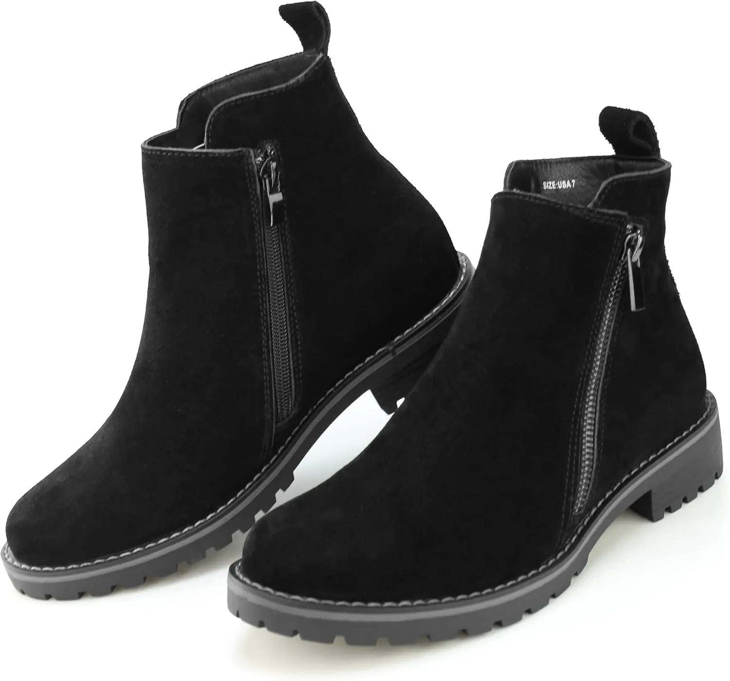 Hawkwell Women's Suede Leather Low Heel Zipe up Ankle Boots