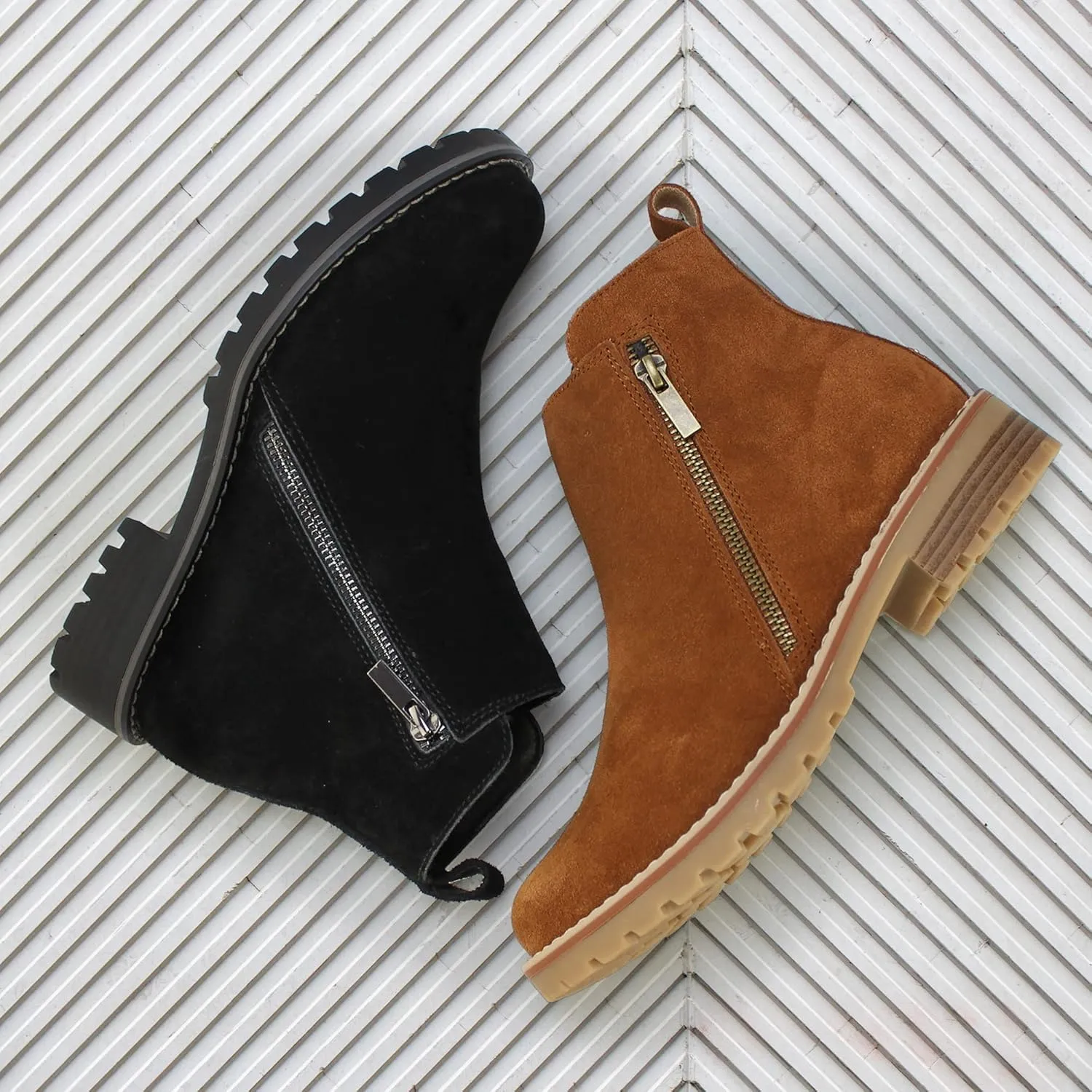 Hawkwell Women's Suede Leather Low Heel Zipe up Ankle Boots