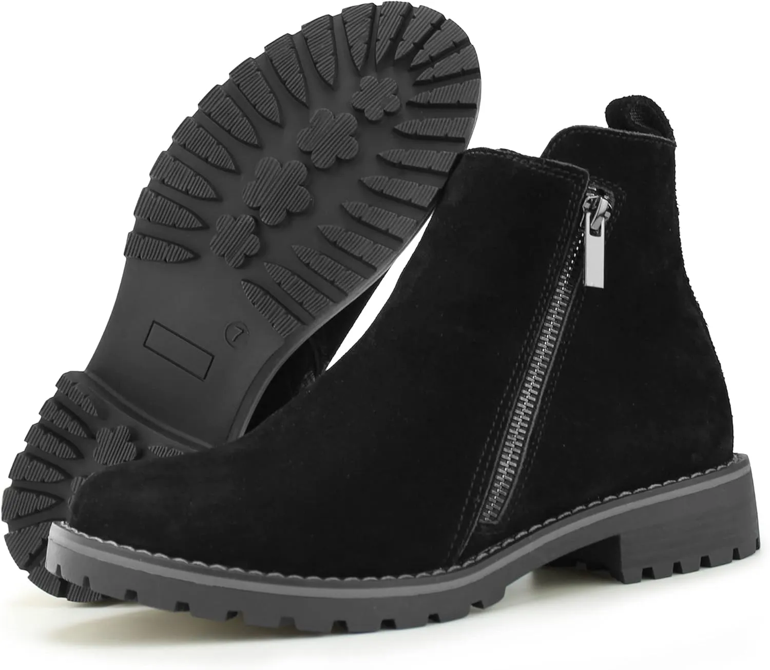 Hawkwell Women's Suede Leather Low Heel Zipe up Ankle Boots